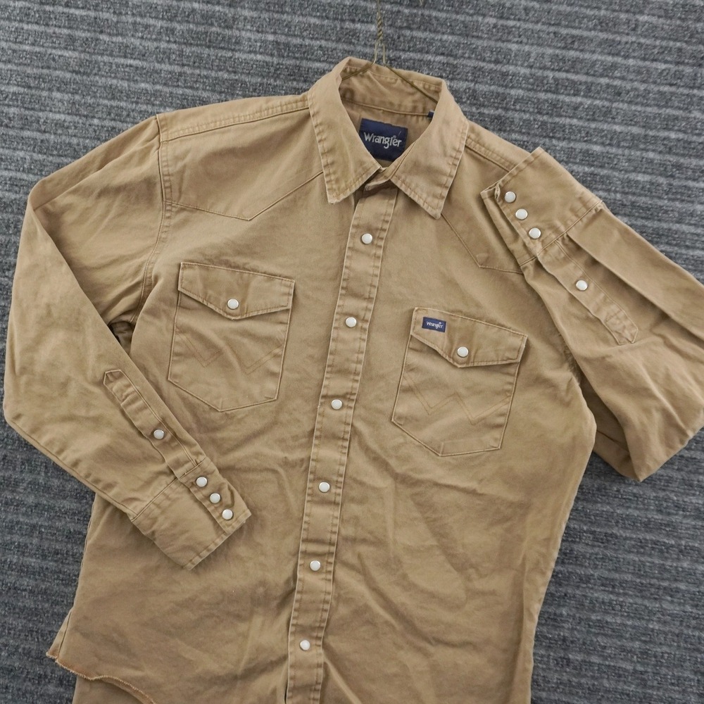 Wrangler Western Snap Shirt Mens Large Tan Long Sleeve Pearl Snap Twill